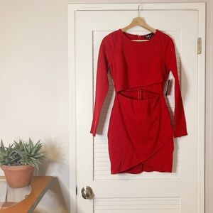 NWT! Lulus Bodycon Cut-Out Long-Sleeve Red Dress